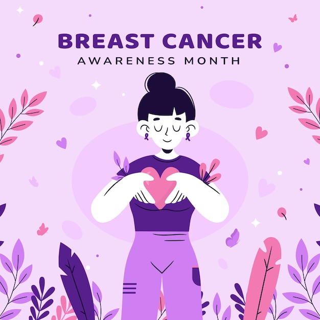 Vector flat breast cancer awareness month illustration