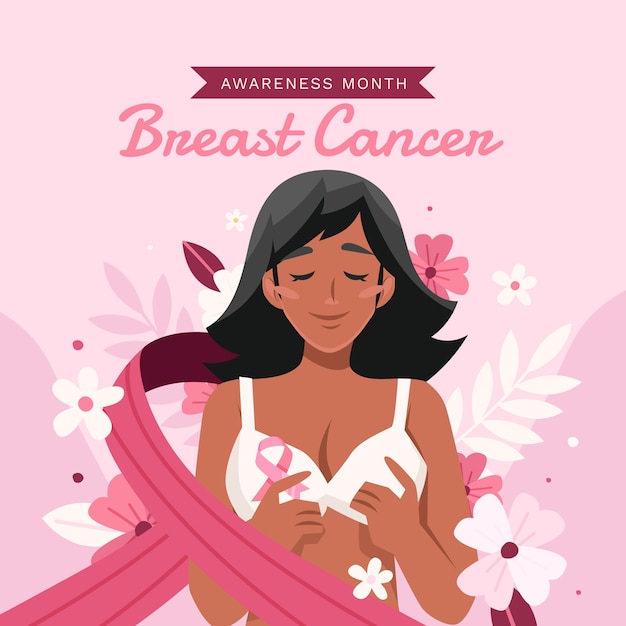 Flat breast cancer awareness month illustration