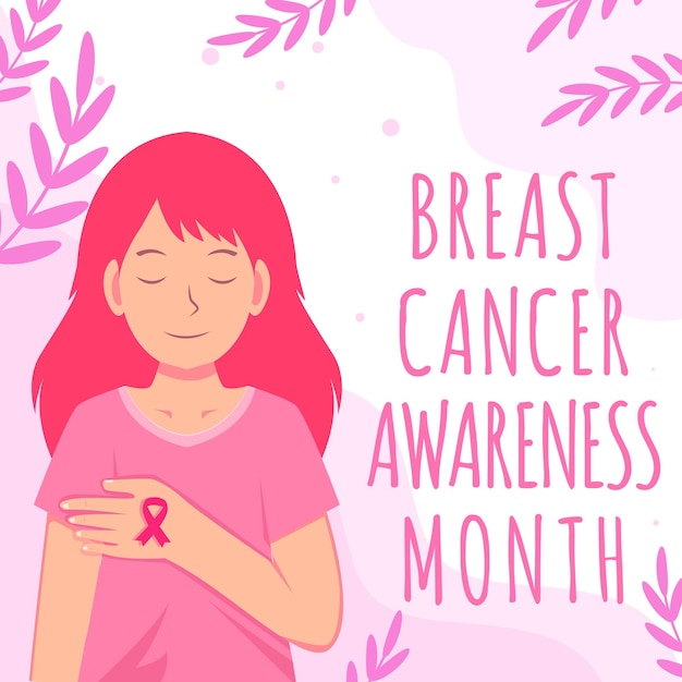 Flat breast cancer awareness month illustration