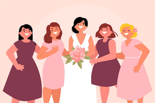 Flat bridesmaids in cute dresses