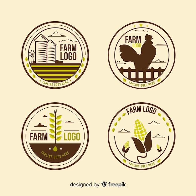 Flat brown farm logo collection