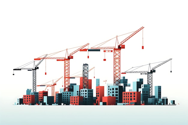 Flat Building Construction Cranes Vector