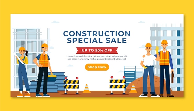 flat building construction horizontal banner template