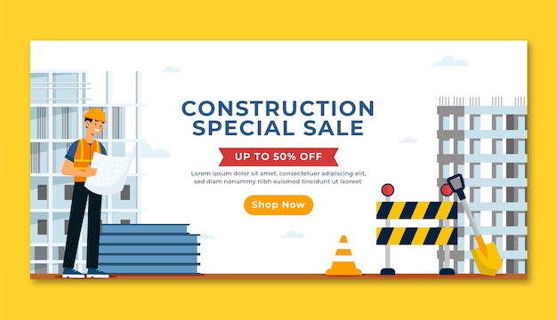flat building construction horizontal banner template