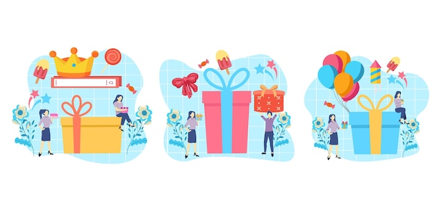 Flat Bundle Birthday Cute Gift Design Illustration