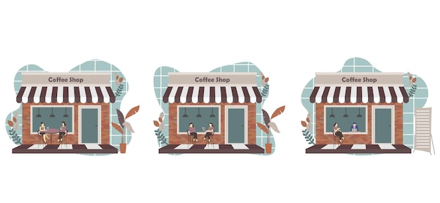 Vector flat bundle cafe coffee shop design illustration