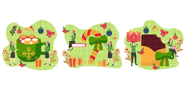 Flat Bundle Christmas Celebration Design Illustration