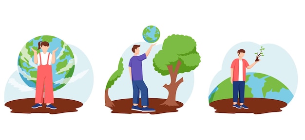 Flat Bundle Earth Day Design Illustration