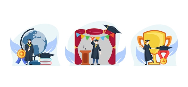 Vector flat bundle graduation design illustration