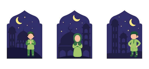 Flat Bundle Ramadan Design Illustration