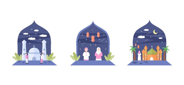 Плоский пакет Рамадан Дизайн Иллюстрация