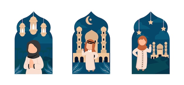 Flat Bundle Ramadan Design Illustration