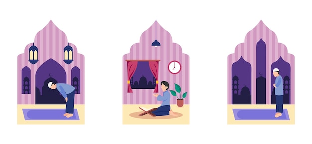 Vector flat bundle ramadan design illustration