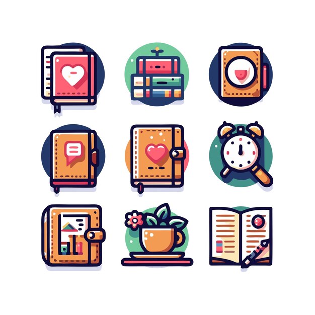 flat bundle vector design of diary notebook icon