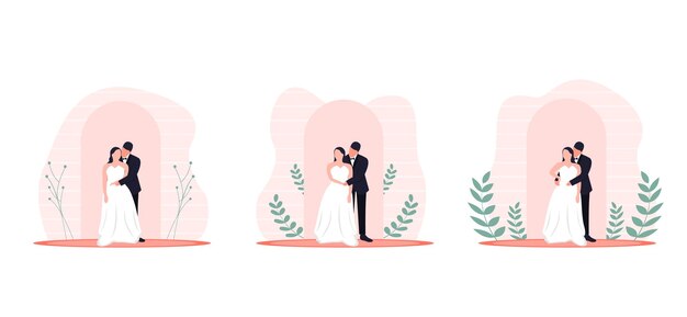 Vector flat bundle wedding design illustration