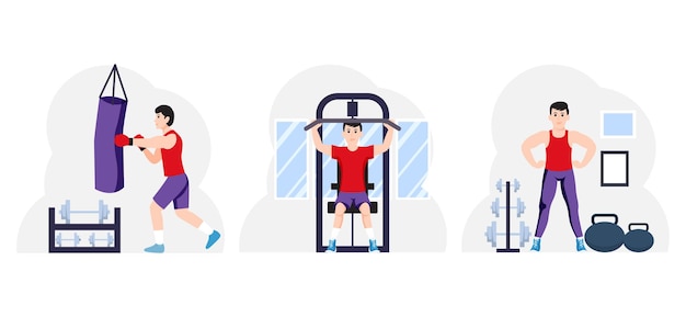 Vector flat bundle workout design illustration