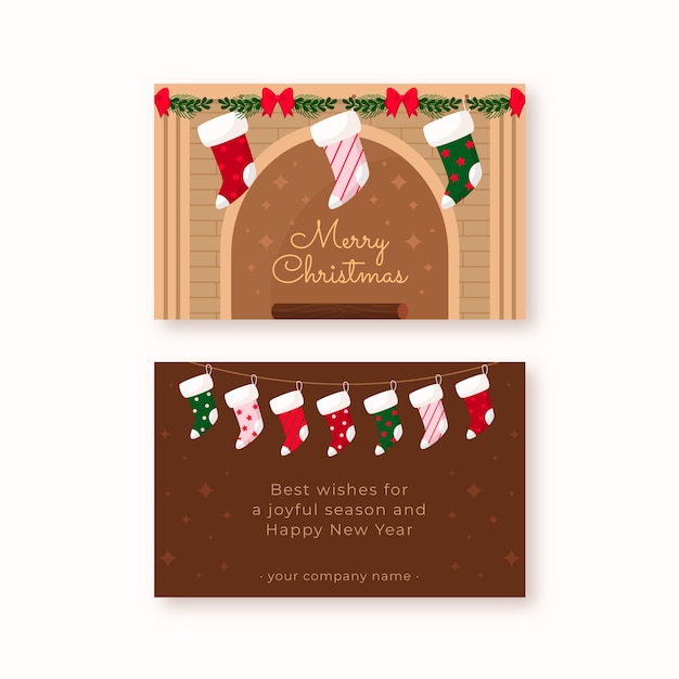 Vector flat business christmas cards template