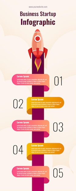 Flat Business Startup Rocket infographic - 4 steps