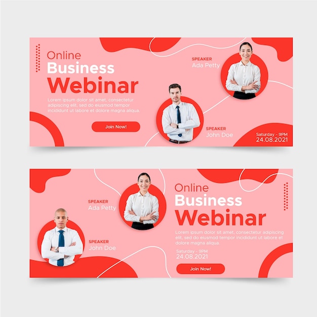 Vettore design piatto banner webinar aziendale