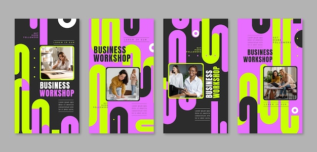 Flat business workshop instagram stories collection