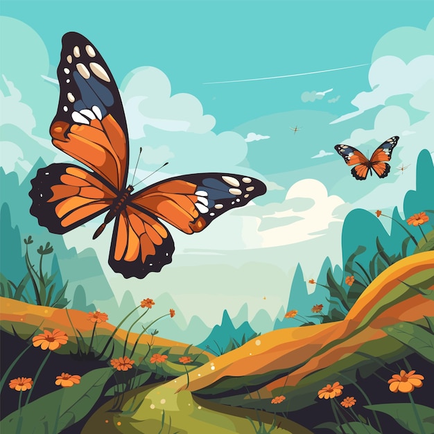 Flat butterflies flying background Illustration