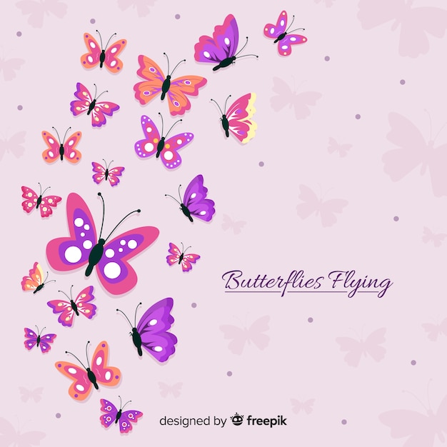 Flat butterflies flying background