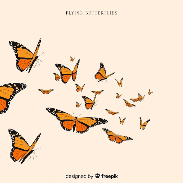 Vector flat butterflies flying background