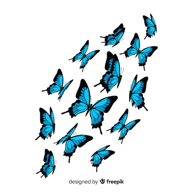 Vector flat butterflies flying background