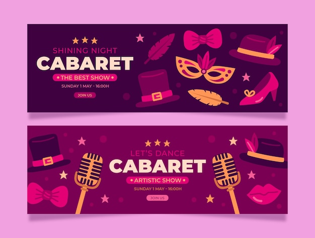 Vector flat cabaret horizontal banners pack