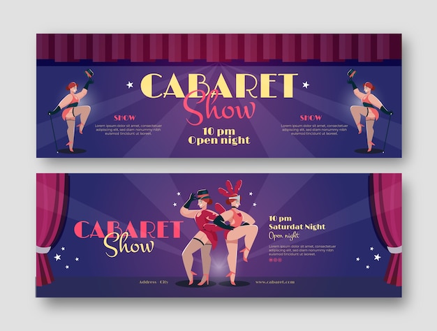 Vettore pacchetto banner orizzontale cabaret piatto