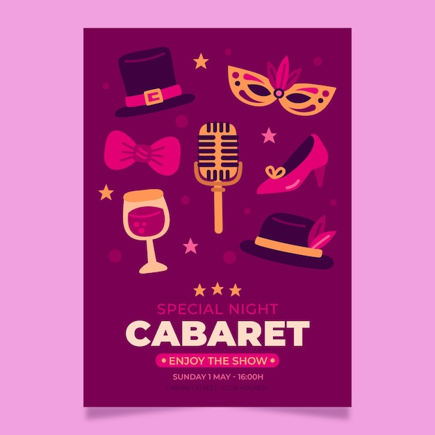 Vector flat cabaret vertical poster template