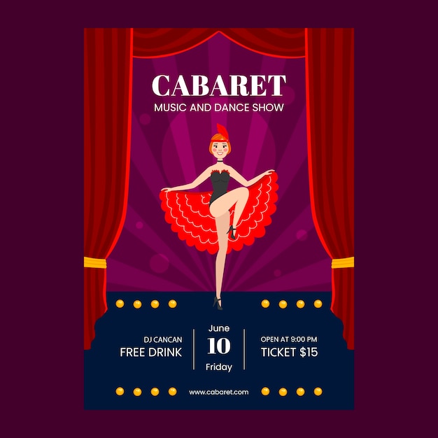 Vettore modello di poster verticale cabaret piatto