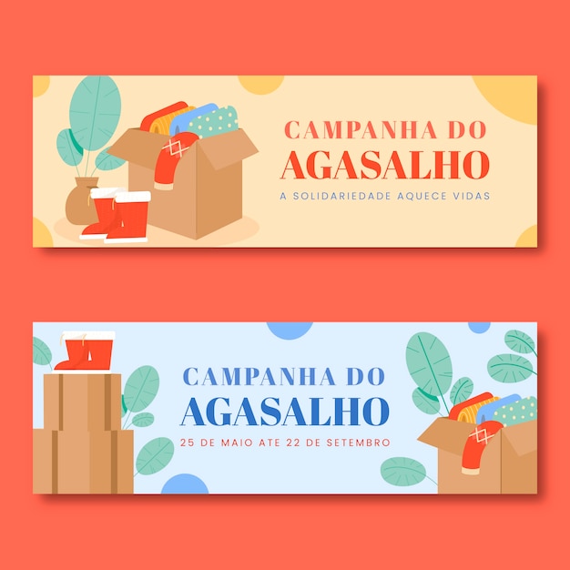 평평한 Campanha do agasalho 가로 배너 팩