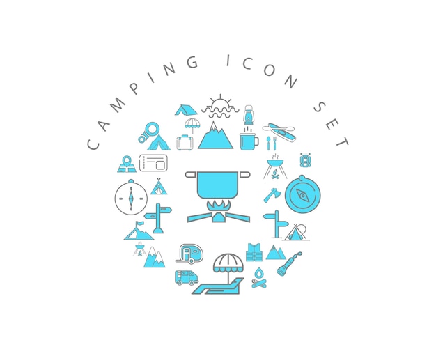 Flat camping icon set design