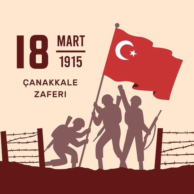 Flat canakkale illustration with soldiers