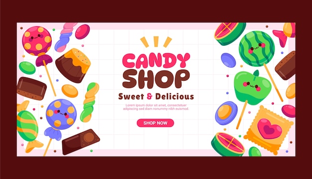 Flat candies horizontal banner template