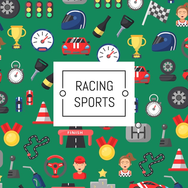  flat car racing icons background with place for text 