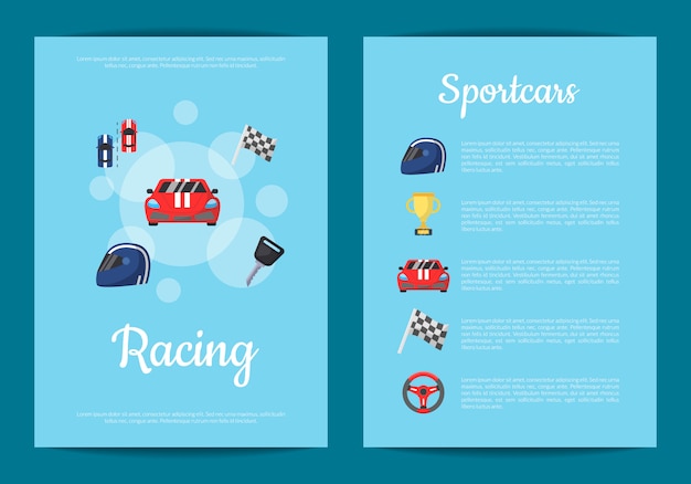 Flat car racing icons card or flyer