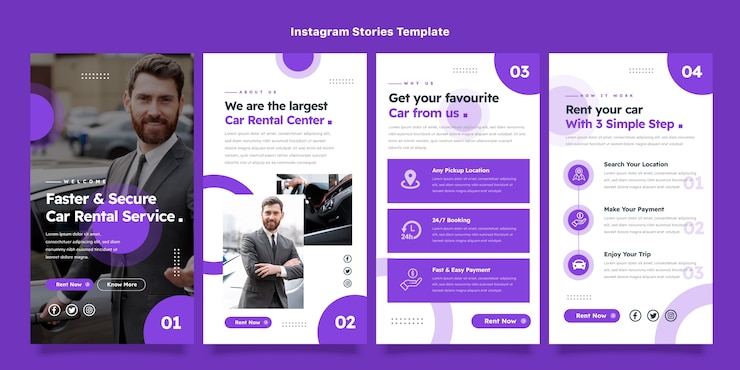 Vector flat car rental instagram stories collection