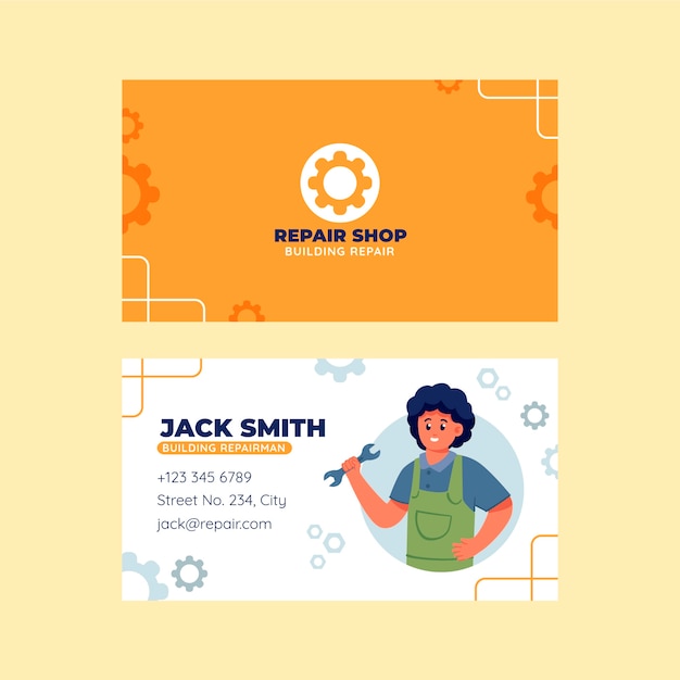 Flat car repair shop services horizontal business card template