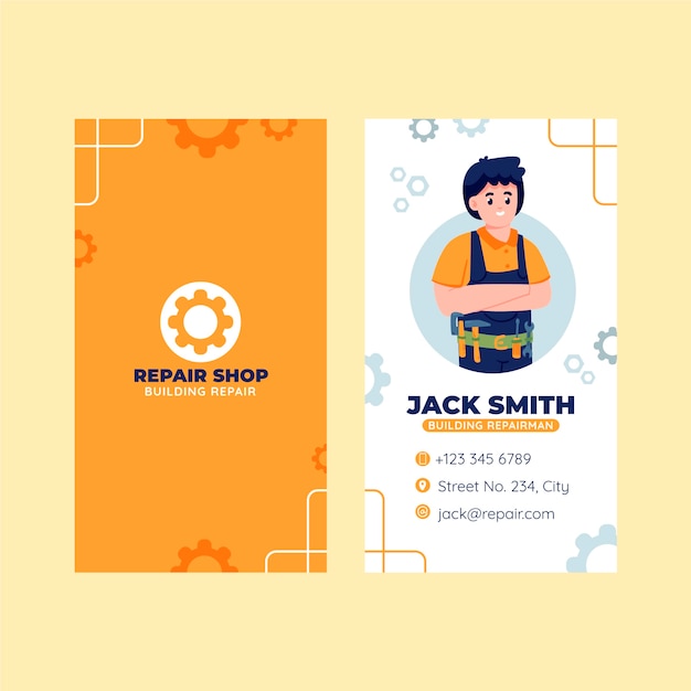 flat car repair shop services vertical business card template