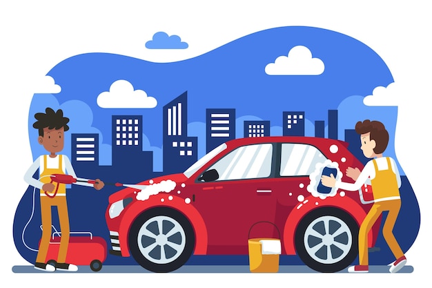 Flat car wash service concept illustration