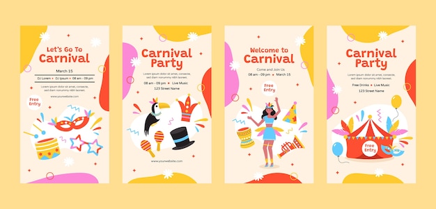 Flat carnival celebration instagram stories collection