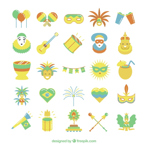 Vector flat carnival elements in yellow color