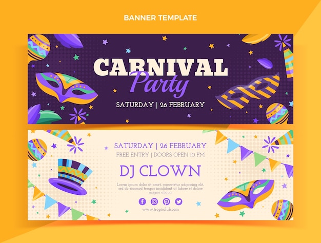 Set di banner orizzontali di carnevale piatto