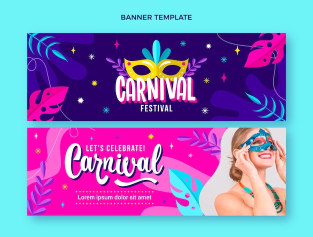 Set di banner orizzontali di carnevale piatto