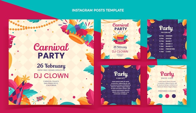 Vector flat carnival instagram posts collection