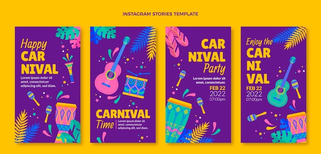 Raccolta di storie di instagram di carnevale piatto