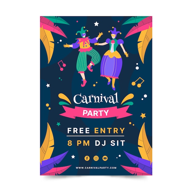 Flat carnival party vertical poster template