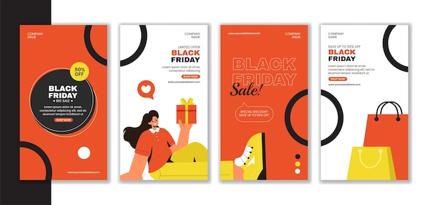 Flat Cartoon Black Friday Promotion Illustratie voor Social Media Stories